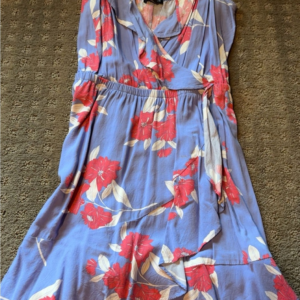 Express Asymmetrical Dress in Blue and Red Floral